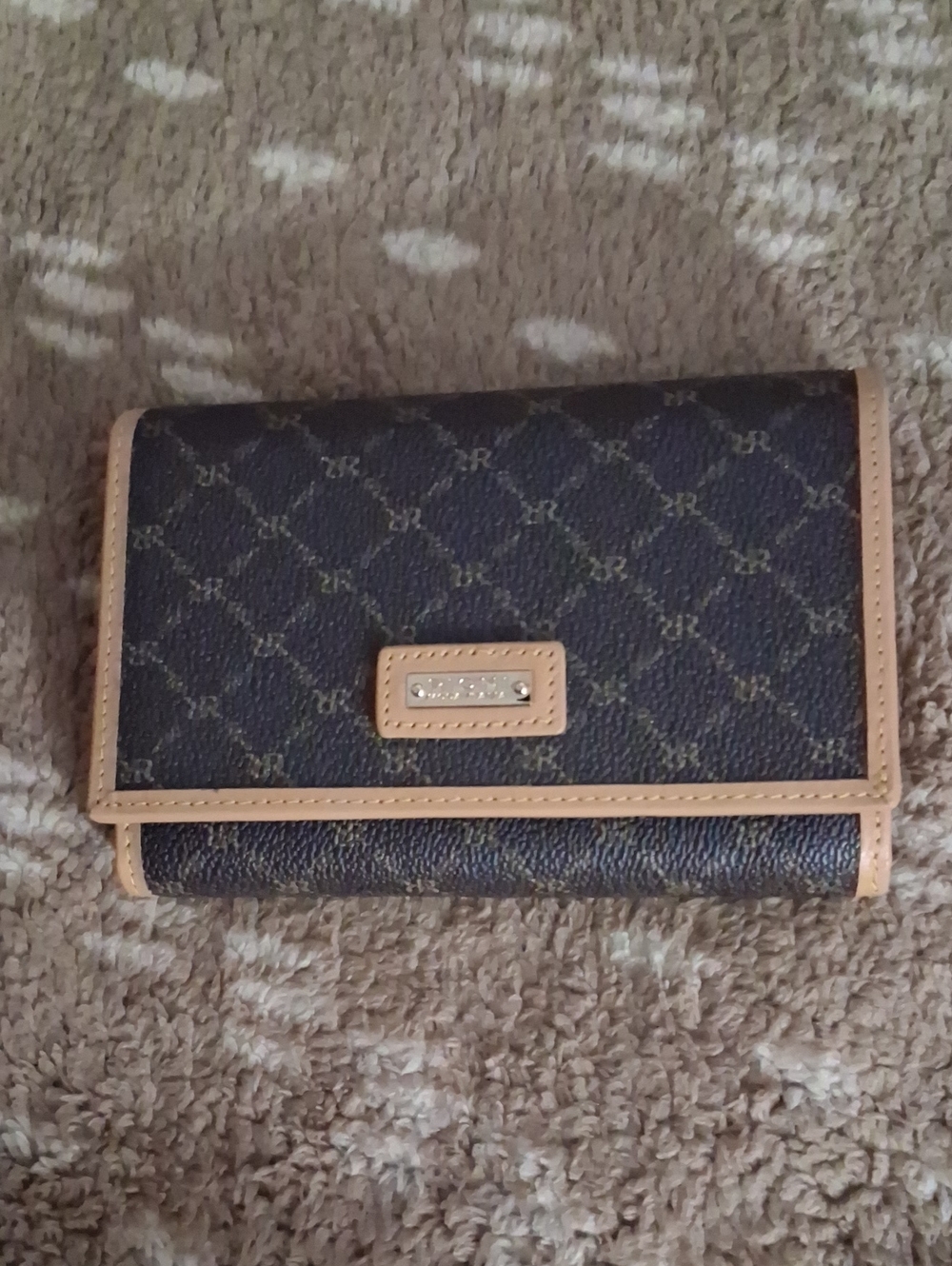 RIONI Brown Italian Designer Canvas Wallet with Tan Trim